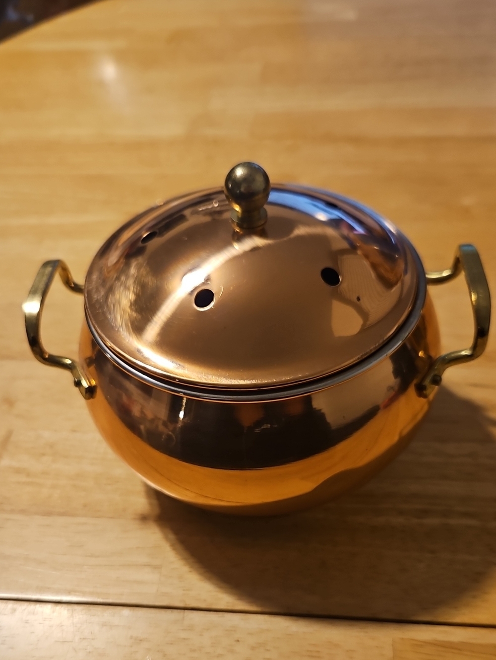 Copper Finish Sugar Bowl with Lid and Handles - Copper Color